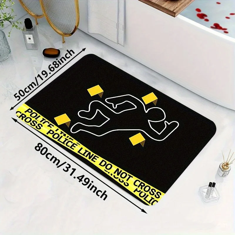 Crime Scene Tape Doormat, Realistic Police Investigation Decor with Body Outline, Non-Slip Sensation Warning Line Area Rug