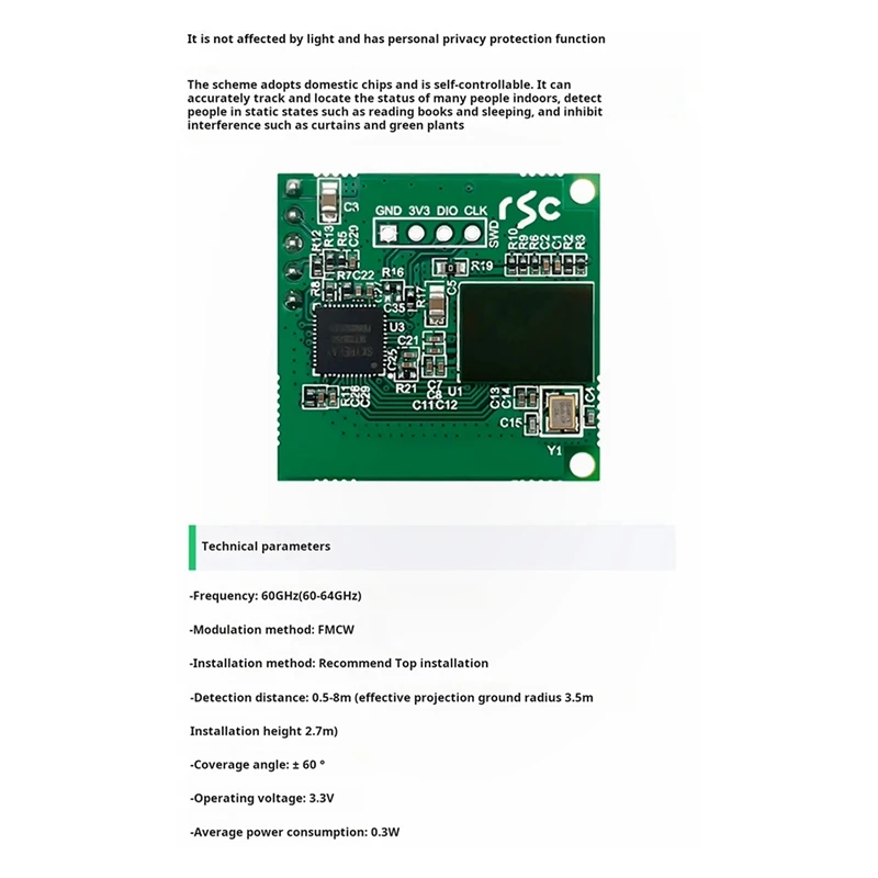 60Ghz Millimeter Wave Radar High-Precision Multi-Person Detection 3D Human Presence Sensing LD6001B Radar Module