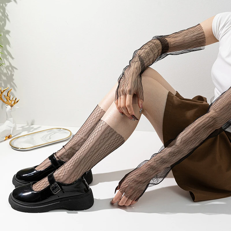 

Летние сетчатые солнцезащитные рукава для женщин, черные ультрафиолетовые тонкие дышащие перчатки без пальцев для дизайна ногтей и фотосъемки вождения