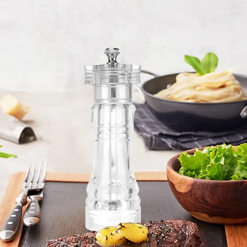 Salt Pepper Grinder Mill Arcylic Refillable Flavor Grinder Peppercorn Grinder Portable Salt Shaker For Black Pepper Coarse Sea