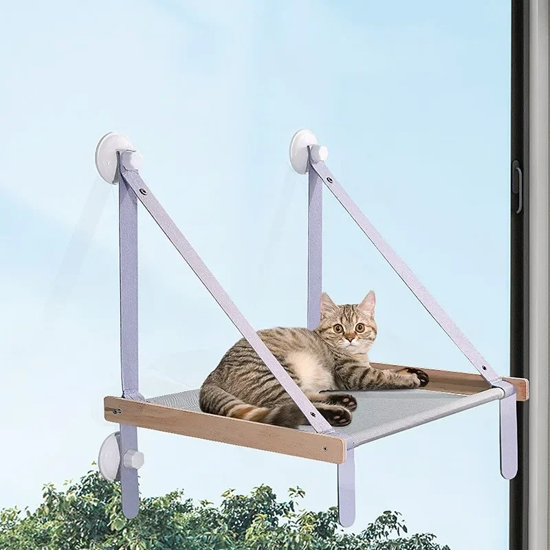 

Shelves Sleeping Hammock Window Cats Wood Hanging With Stand Dropshipping Foldable Bed Suction Wooden Supplies Pet Products