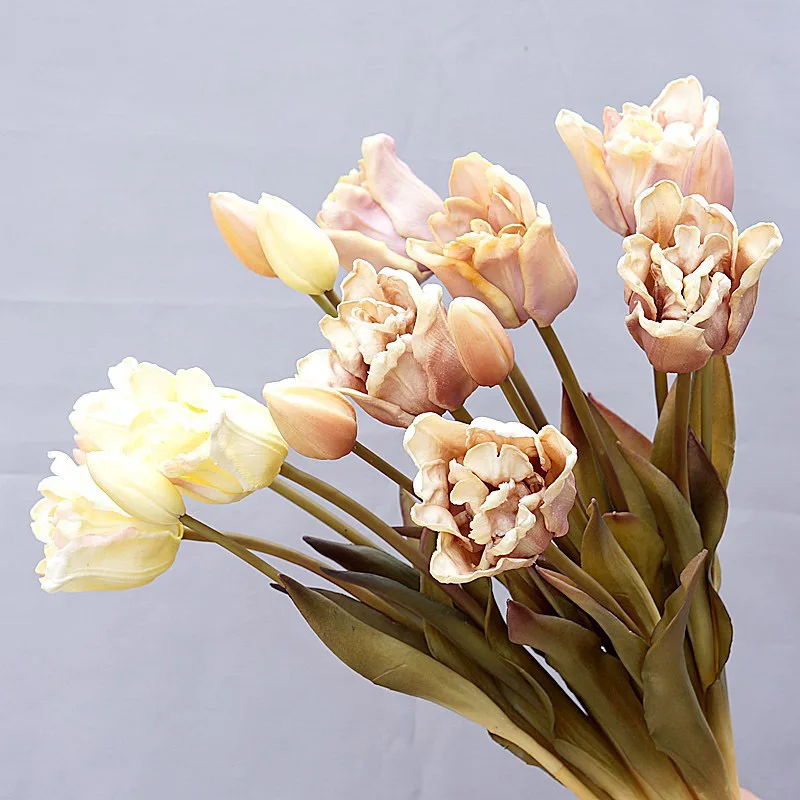 Large Unique Real touch sillicone baroque tulips Luxury artificial flowers wedding decoration Home Decor flores artificiales
