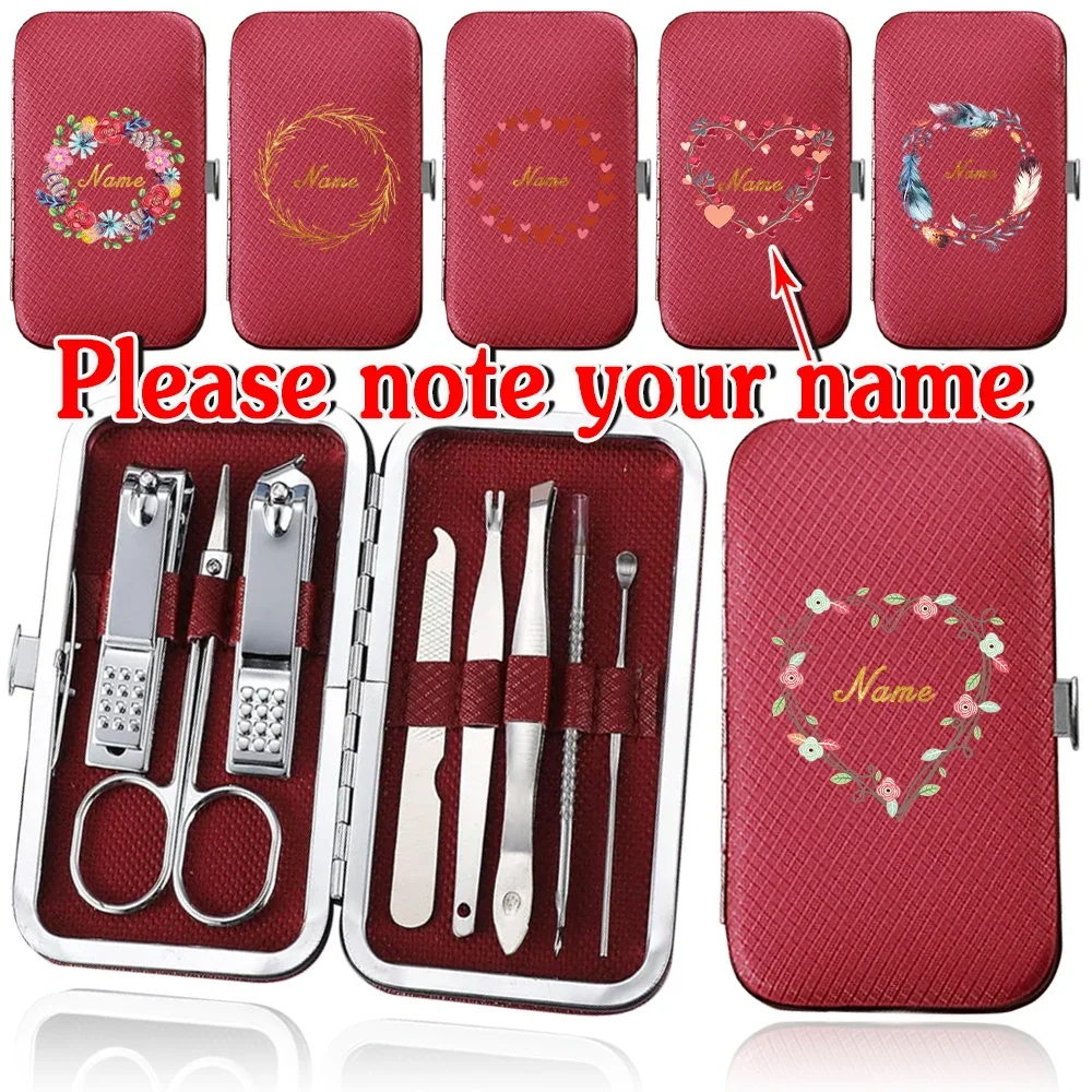 Customized Name 8Pcs Portable Manicure Set Pedicure Kit Stainless Steel Nail Clippers Organizer Nail Cutter Pocket Beauty Tools