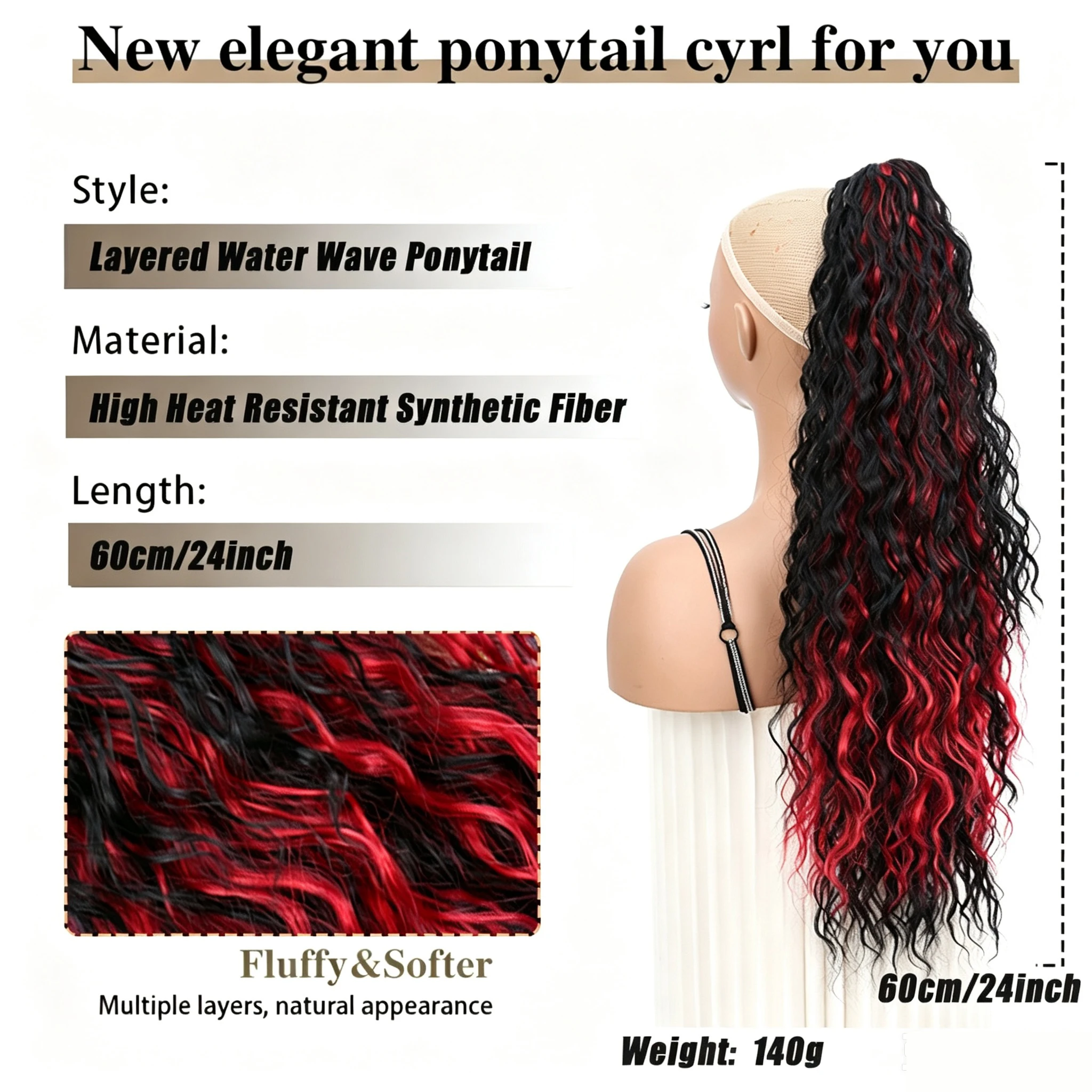 Synthetic Long Straight Claw Clip On Ponytail Hair Extensions 24Inch Heat Resistant Pony Tail Hair Piece For Women Daily Party