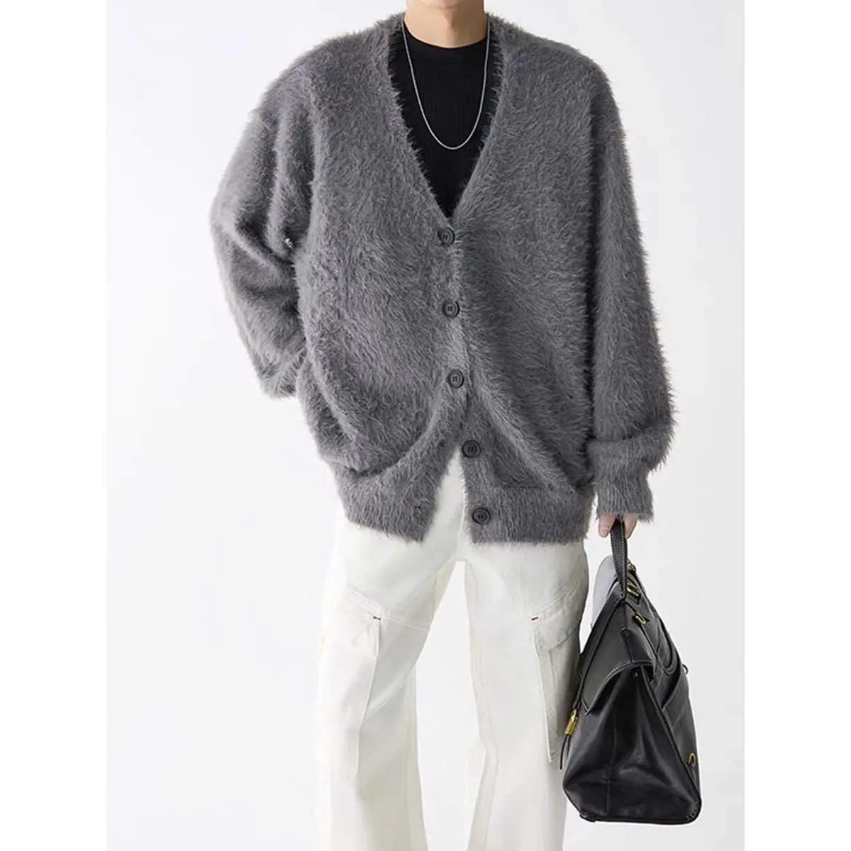 

Вязаный кардиган American Sle Jaet, мужской свитер с v-образным вырезом, базовый слой, верхняя одежда, зимний сезон, мягкое полиэфирное волокно