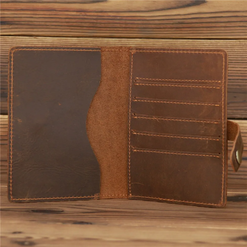 

Large Vintage Genuine BULL COW CRAZY HORSE Leather Passport Cover Retro Business Card Holder Men Credit Card ID Holders 1047