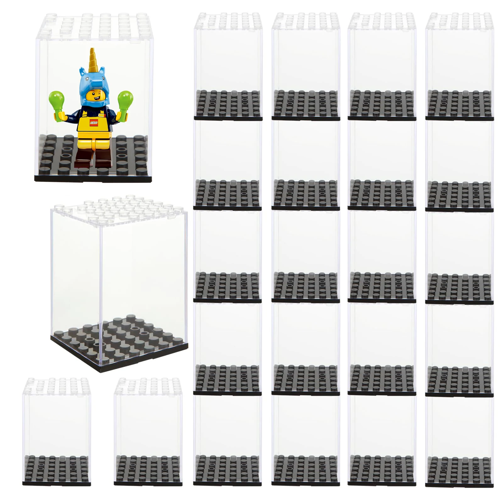 Minifigure Display Case, Acrylic Small Action Figure Toys Storage Case,Stackable Building Block Display Box for Action Figures