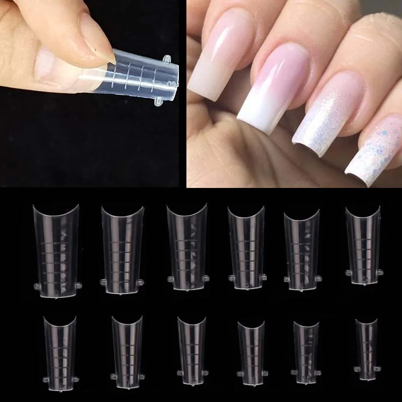 120Pcs Upper Forms UV Gel Extension C Curve Tips Acrylic Mould Nail Form Guide Long Square Nail Art Tools