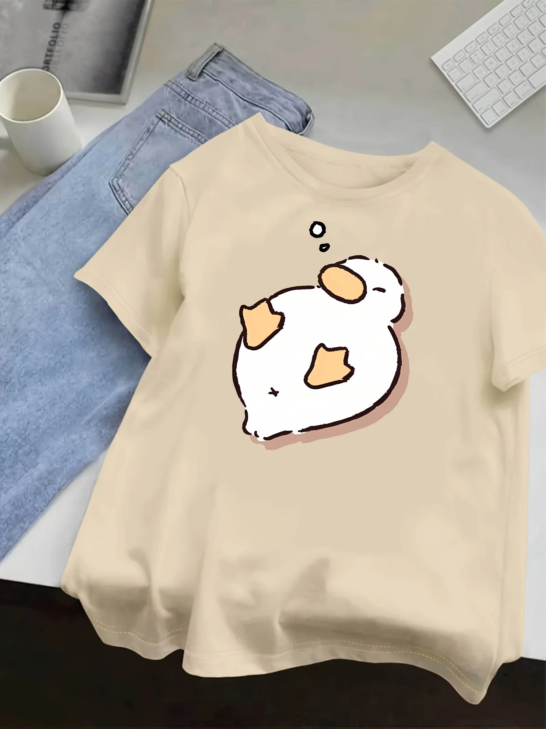 

Women's T-shirt Short Sleeved Cute Sleeping Duck and Zzz Pattern Creative Print Summer Round Neck T-shirt Women's Casual Clothes