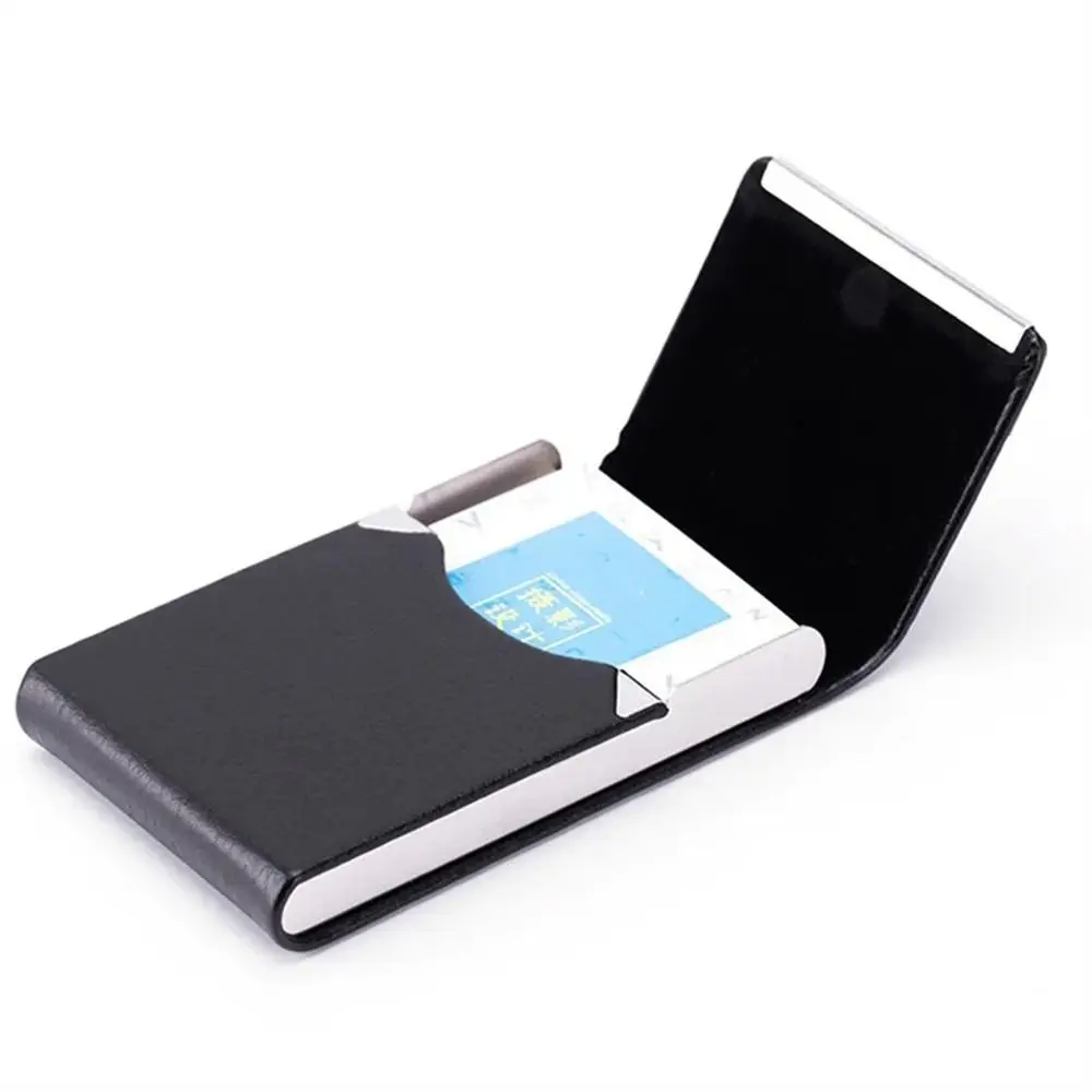 PU Leather Business Card Case Stainless Steel Slim Pocket Name Card Holder Fashion Buckle Multicolor ID Case Card Box Women Men