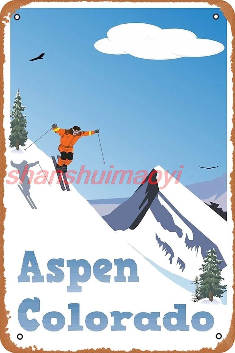 Aspen,Colorado,Rocky Mountain, Ski Poster Framed Art Print Metal Tin Sign Vintage 8x12 Inch yes