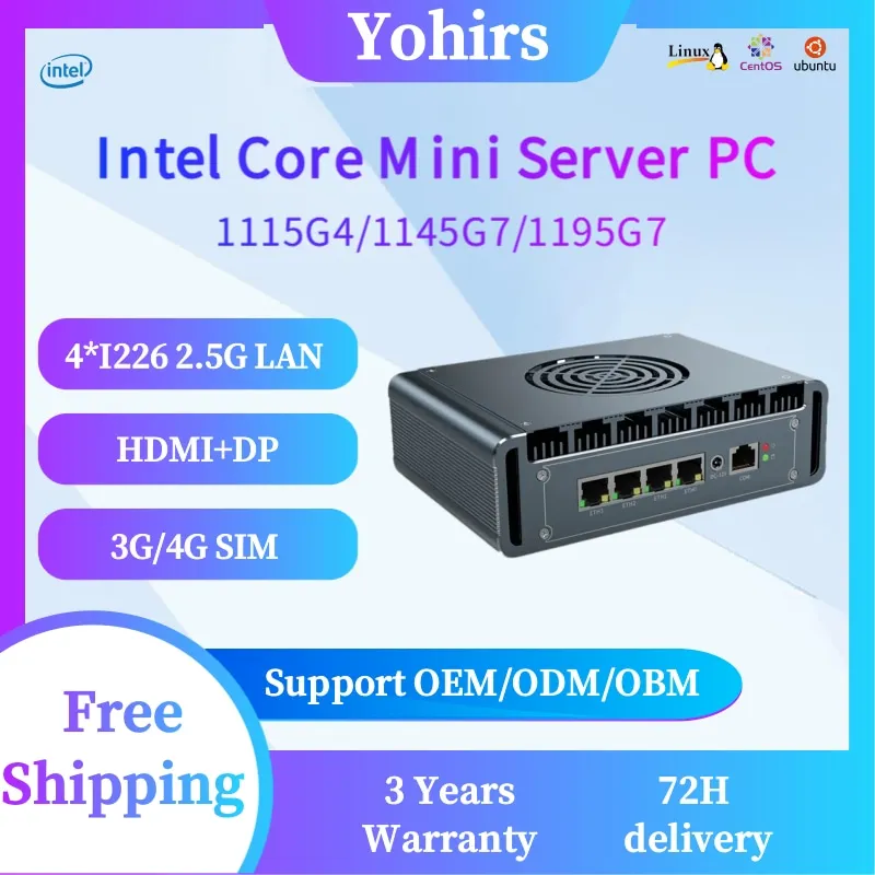 4xi226 2.5G LAN خادم صغير Intel Core i7 11657 i5 1135G7 مروحة كمبيوتر صغير جهاز توجيه ناعم HDMI DP PfSense جهاز جدار الحماية Opnsense