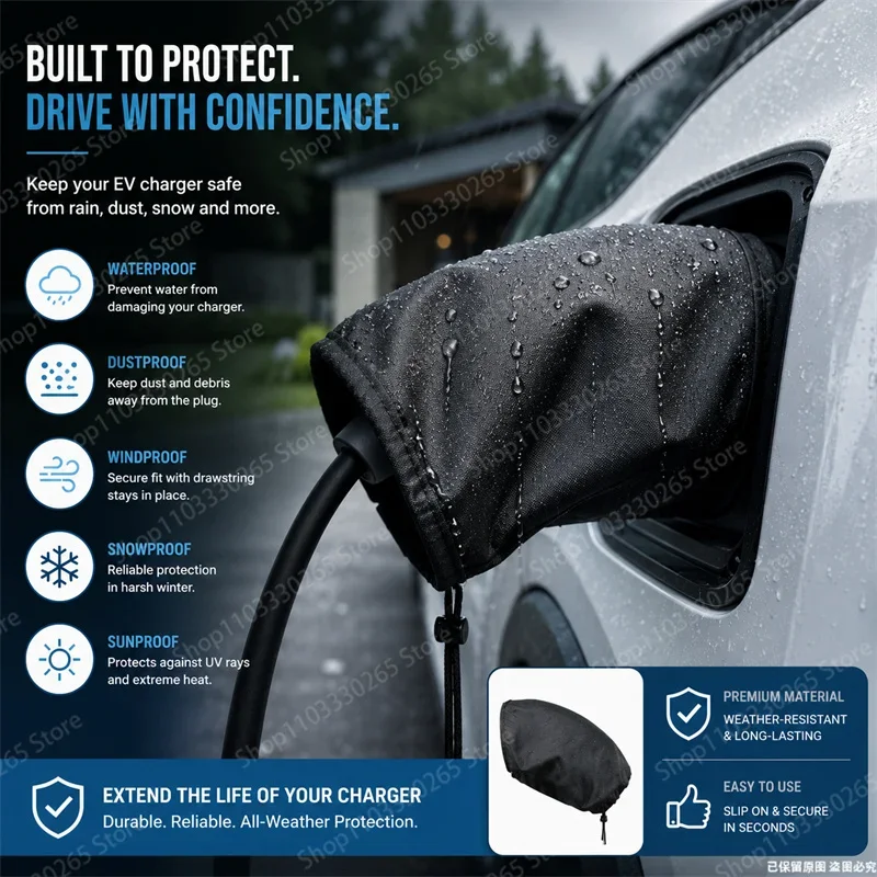 Universal EV Charger Waterproof Cover All Weather Rain Snow Dust Proof Electric Vehicle Charging Port Protector Accessory