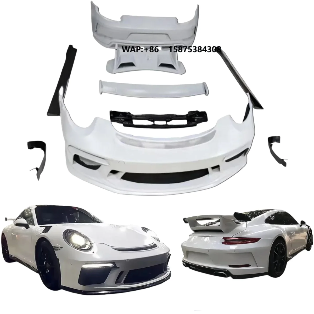 XIN WEI for 911 991.2 GT3 Upgrade Front/Rear Bumper Body Kit Front Rear Spoilers Side Skirts Rear Diffuser Wing-Screw-On