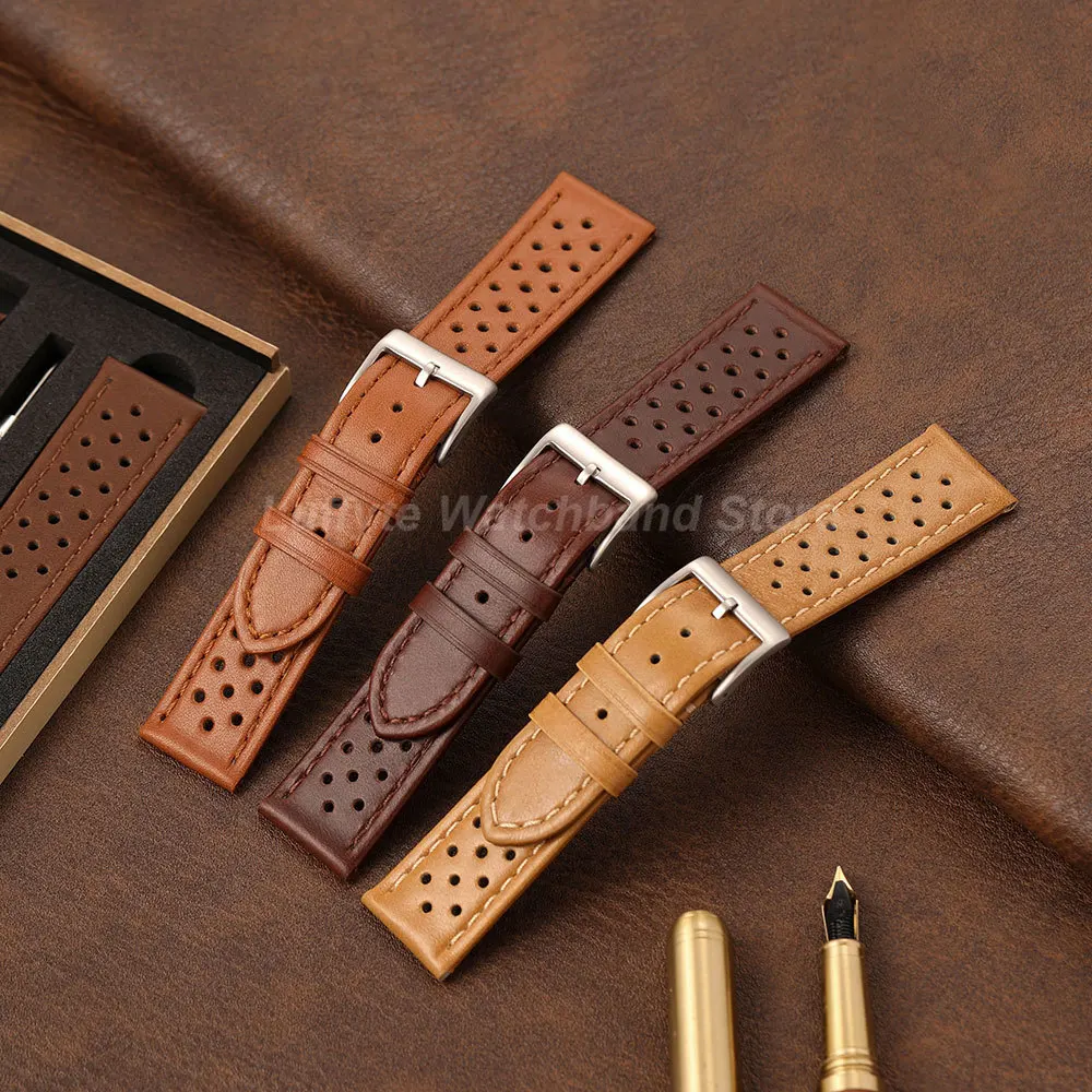 Retro Men Calfskin Genuine Leather Watch Strap 18 20 22mm Gift Packing Box Breathable Comfortable Replacement Wristwatch Band