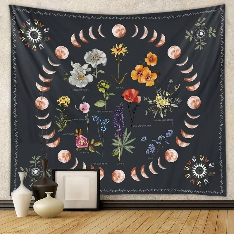 Goth Witchy Skull Wall Tapestry Black White Moth Snake Moon Constellation Mystic Spiritual Teen Room Hanging Cloth Decor