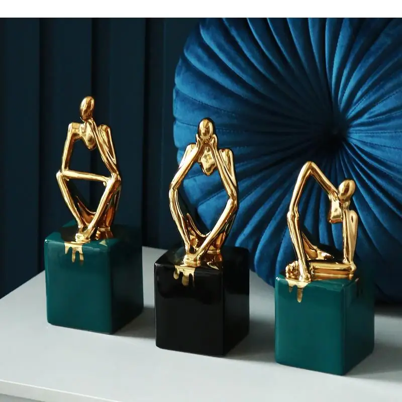 

Ceramics Handicraft Furnishings Golden Figure Statue Abstract Golden Man Action Ceramic Figure Ornaments Modern Home Decoration