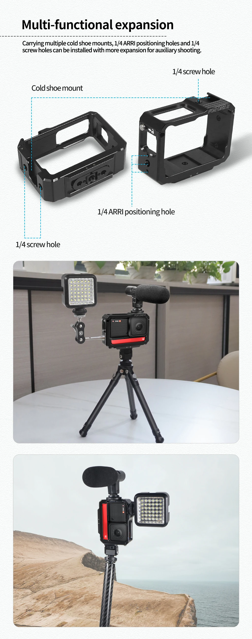 Aluminium-Schutzkäfig Rig 1/4 magnetischer Stativadapter Kaltschuhhalterung für Insta360 One R / RS Action-Kamera, erweiterter Rahmen – Detail 36