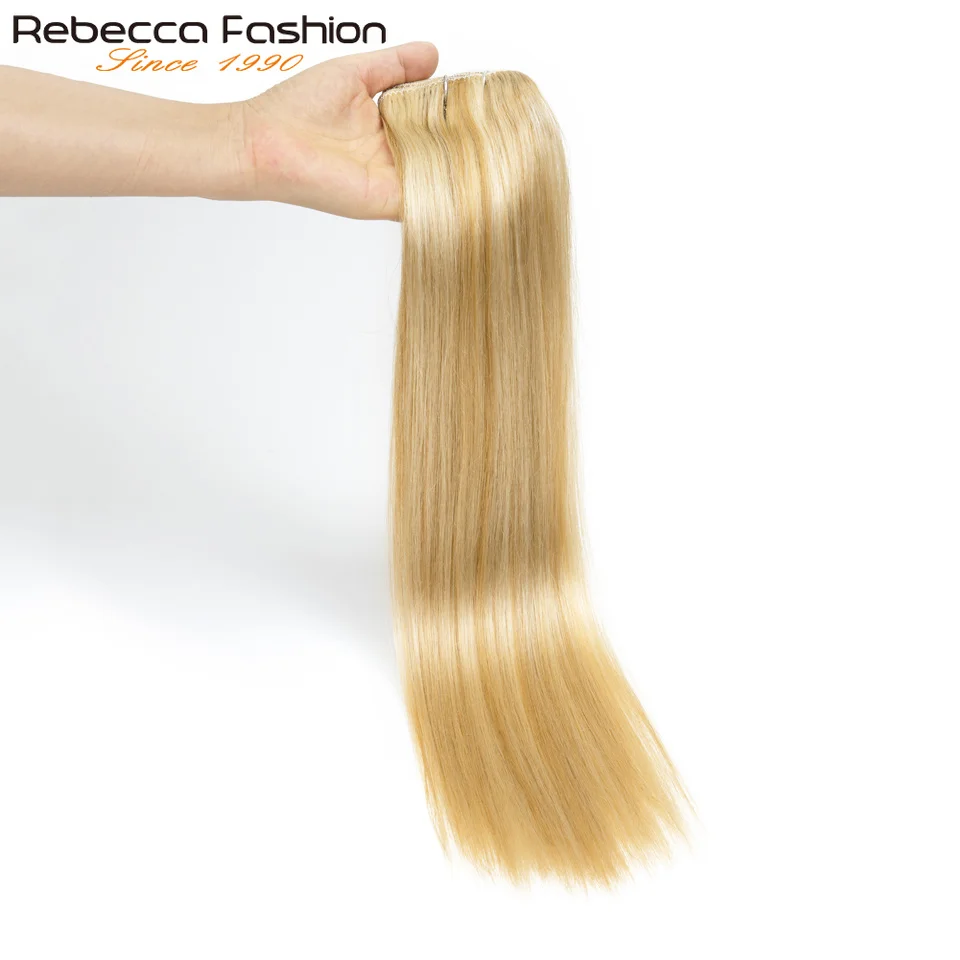 Rebecca Clip In Hair Extensions Human Hair Brazilian Straight Clip In Honey Blonde P27/613 Clip In Remy Hair 7Pcs Set For Women