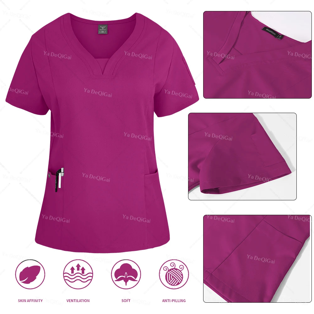 Classic Beautician Uniform Hospital Scrubs Set Nurse Accessories Medical Clothing For Women Dental Clinic Top+Pants Spa Workwear