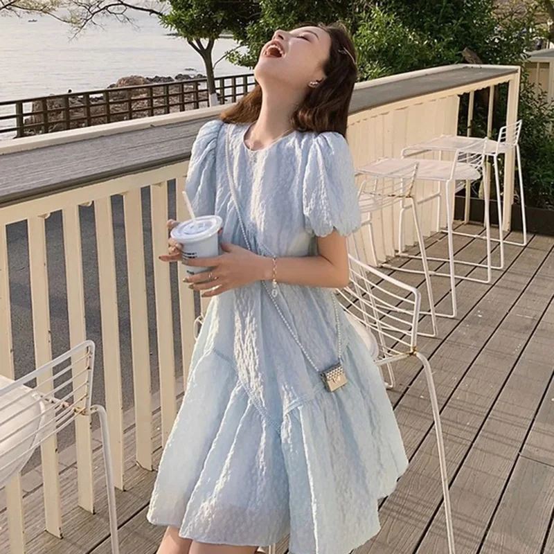 

Summer Clothes for Short Lady Puff Sleeve Sweet O-neck Plus Size Pregnant Woman Dobby Dress Maternity Elegant Ball Gown Dresses