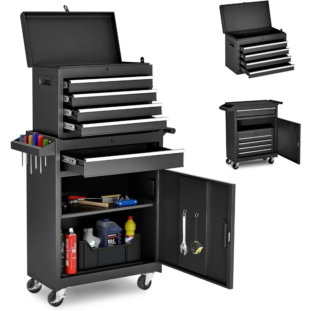 

Rolling Tool Storage Cabinet with Enhanced Packaging, Detachable Top Tool Box, Metal Tool Cart for Garage Workshop