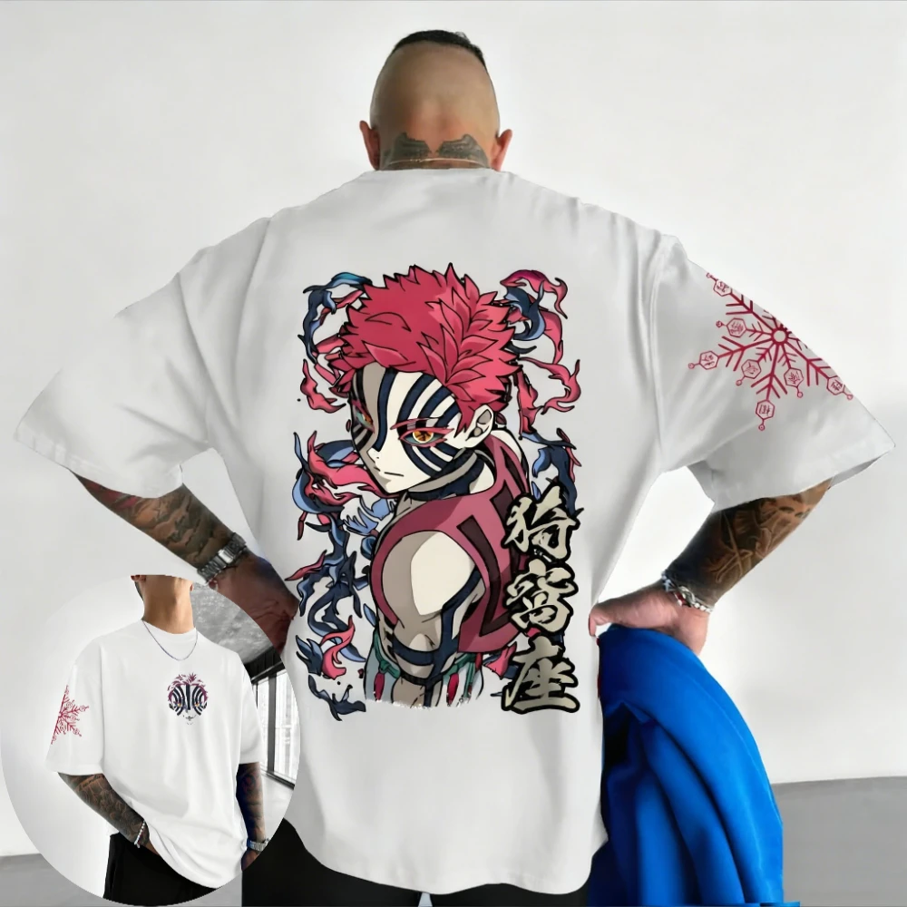 

Мужская и женская футболка Demon Slayer Akaza, новая летняя футболка в стиле аниме, весенняя одежда для родителей и детей с короткими рукавами для мальчиков