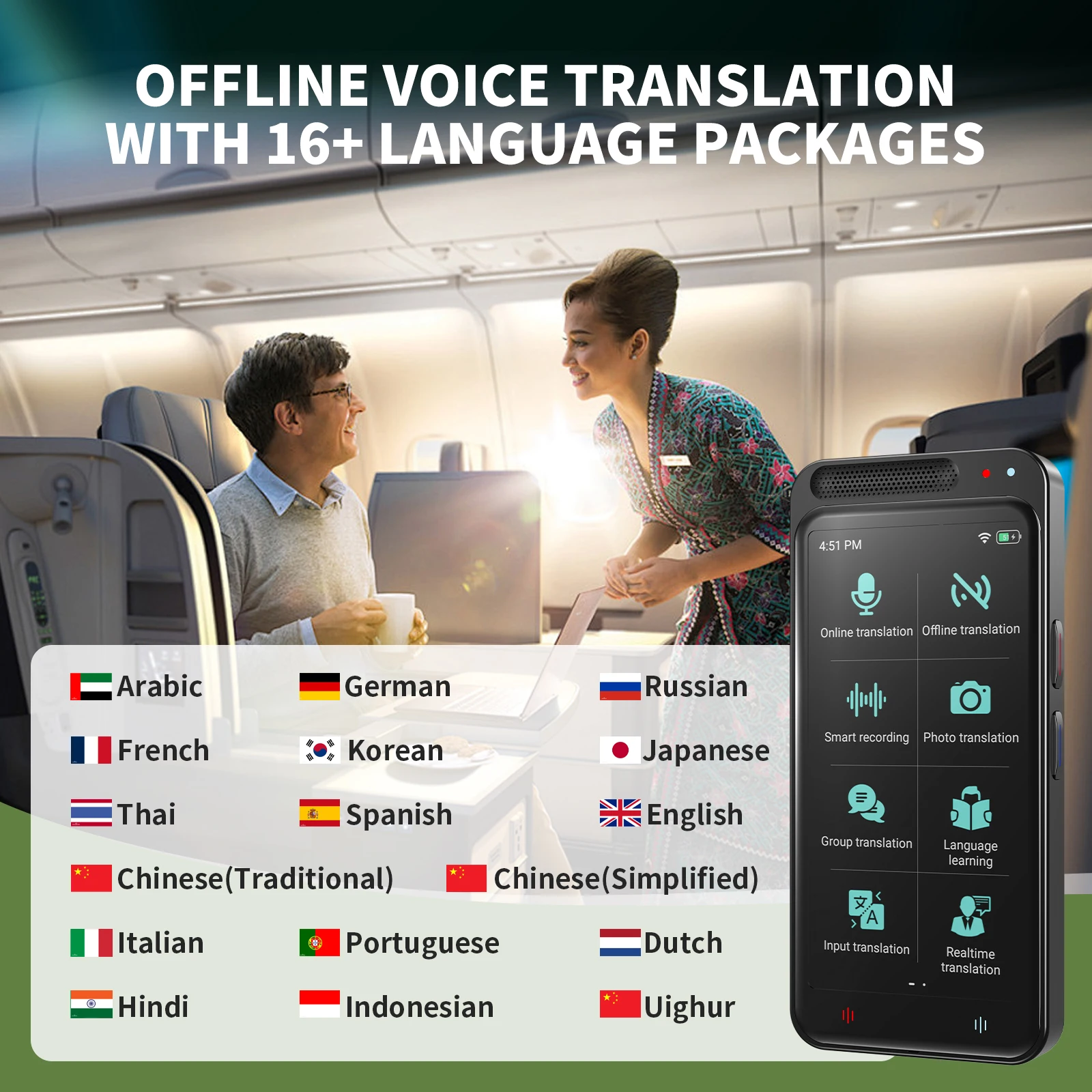 Birgus Z6 Voice Translator 4.1 inch Portable Instant Translator 139 Languages Real-time Voice Recording Text Translation Device