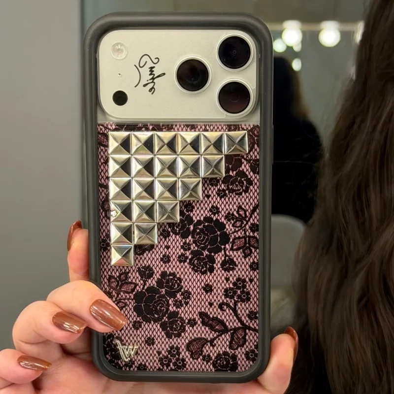 Wildflower Lace Lover 3D-Nieten Handyhülle für iPhone 16 15 14 Plus 13 12 17 Pro Max Air 17Pro WF Blumen Wildrose Florale Abdeckung