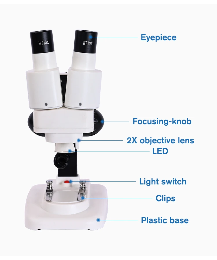 Zoom 20X Microscopio stereo elementare Luce binoculare a LED per telefono PCB Smartphone Riparazione microscopio composto portatile