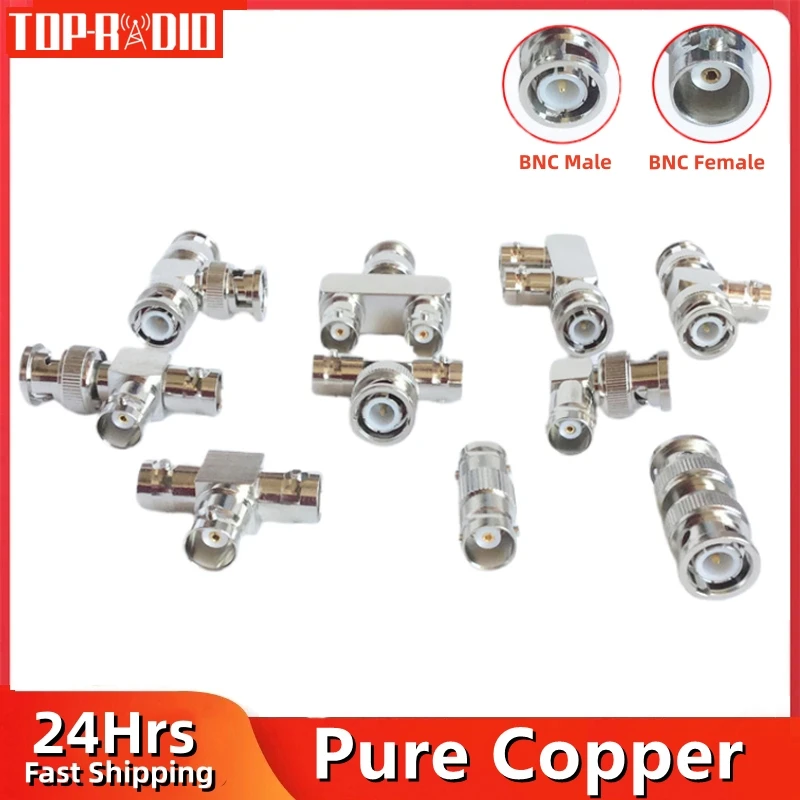 Copper BNC Connector Kit BNC Male Female to Q9 Adapter 90 Degree Right Angle T Type 3 way 4 way Splitter RF Coaxial Converter