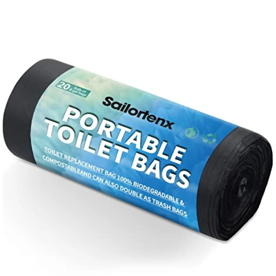

80/60/20 Portable Camping Toilet Bags 100% Compostable 8 Gallon Use with 5 Gallon Bucket Toilet, Camp Toilet Waste Bags, Dispos