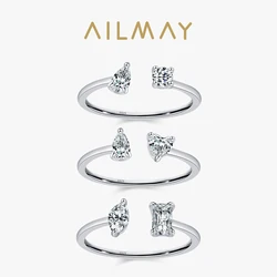Ailmay Fashion 925 Sterling Silver Sparkling Geometric Zircon Opening Ring The perfect Gift For Women's Holiday Or Anniversary