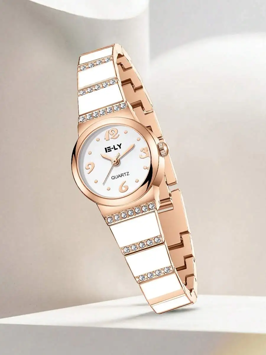 1 Piece Of Women's Alloy Strap Fashionable And Simple Rhinestone Arabic Numeral Scale Quartz Watch Suitable For Daily Wear