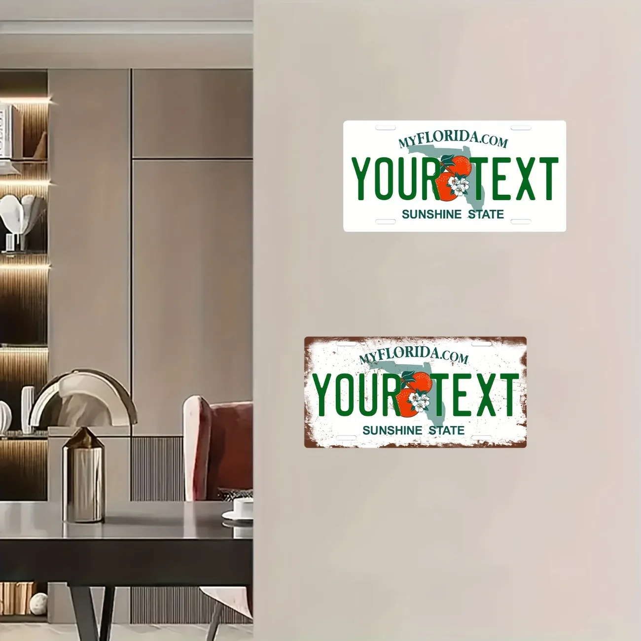 لوحة ترخيص ديكور من الألومنيوم من فلوريدا قابلة للتخصيص - ديكور منزلي - ديكور غرفة النوم (ديكور فقط)