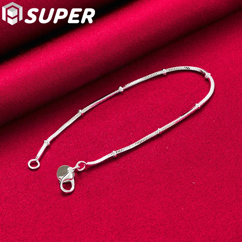 Bracciale a catena con perline di osso di serpente in argento Sterling 925 da 2mm per gioielli di moda per feste di fidanzamento di nozze da donna