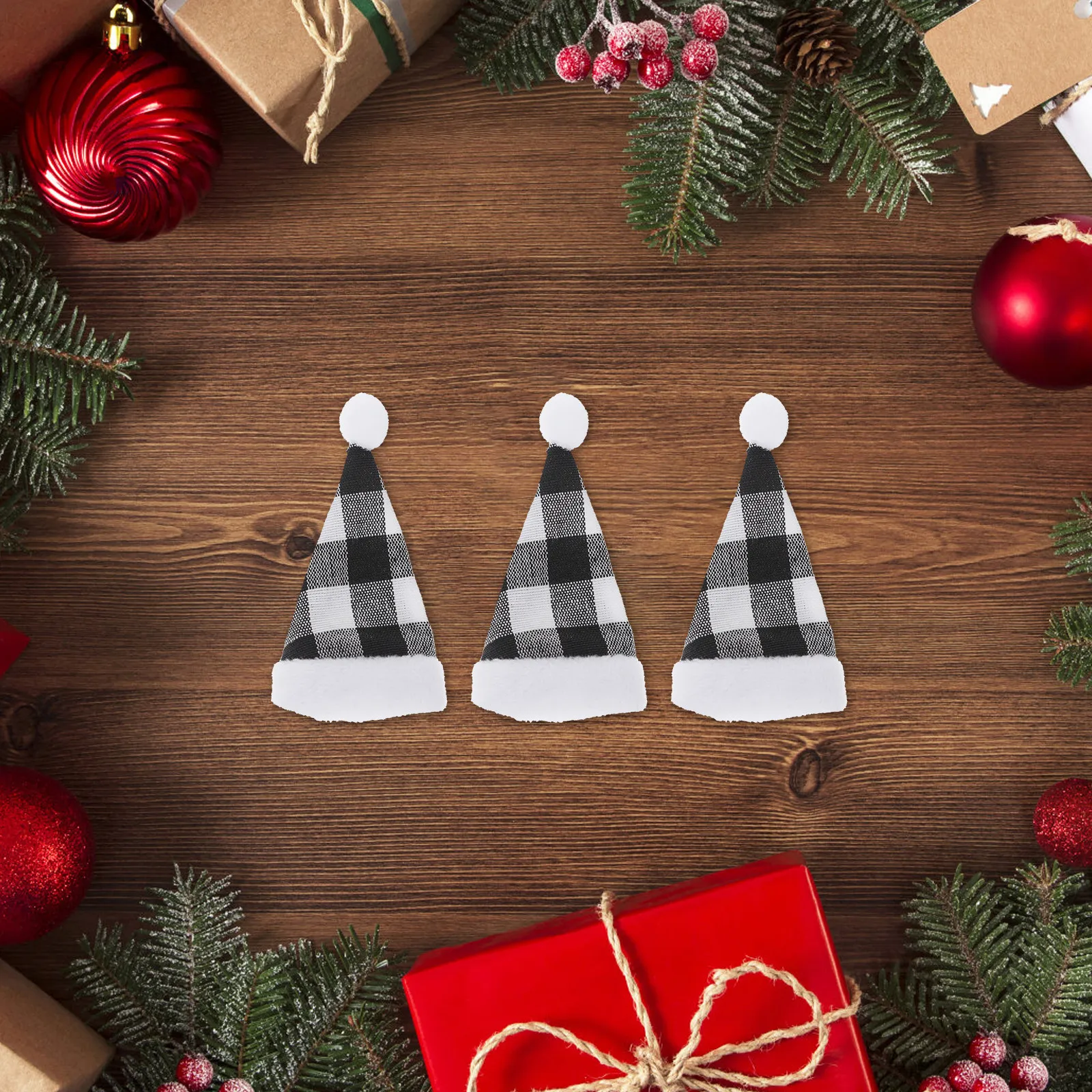 10Pcs Mini Santa Hat Christmas Candy Caps Lollipop Covers Holiday Decoration DIY Crafts Utensil Holder for Party