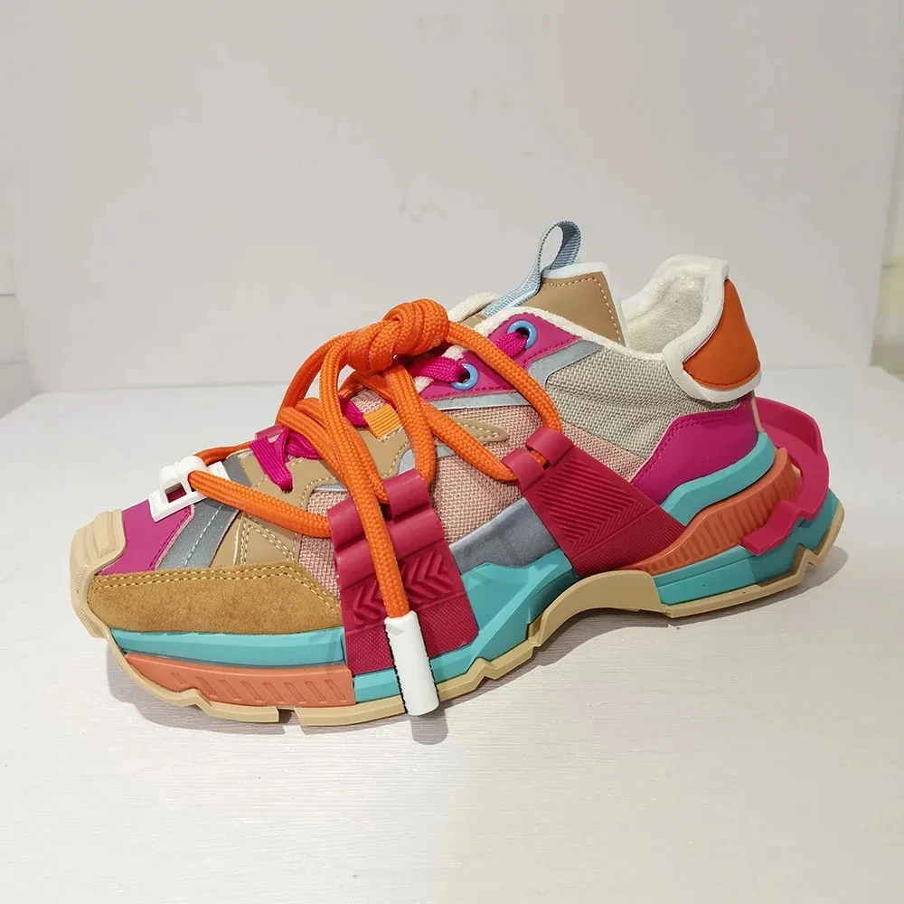 Zapatillas de deporte de lujo para mujer, zapatos deportivos informales con cordones y punta redonda, suela gruesa, plataforma cómoda para correr, colores mixtos, Unisex