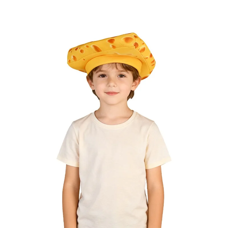 Unsiex 女性用フードハット 大人用イエローチーズヘッドハット 男の子 女の子用スポンジチーズヘッドウェア 楽しいハロウィンコスチューム小道具