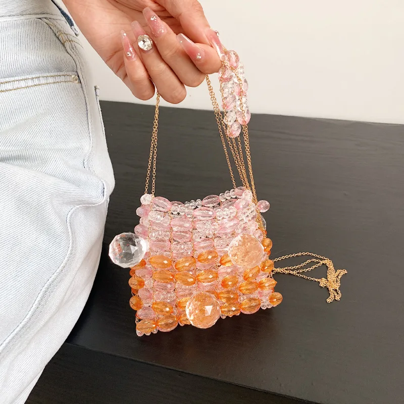 Mini Bag Summer 2024 Fashion Girl Personality Chain Single Shoulder Crossbody Bags Acrylic Beaded Weaving Party Banquet Handbag