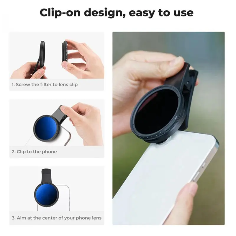FULL-2Pcs 52Mm Phone ND Filter ND2 To ND400 Clip-On Variable Neutral Density Filter For Phone Mobile Smart Phone Camera
