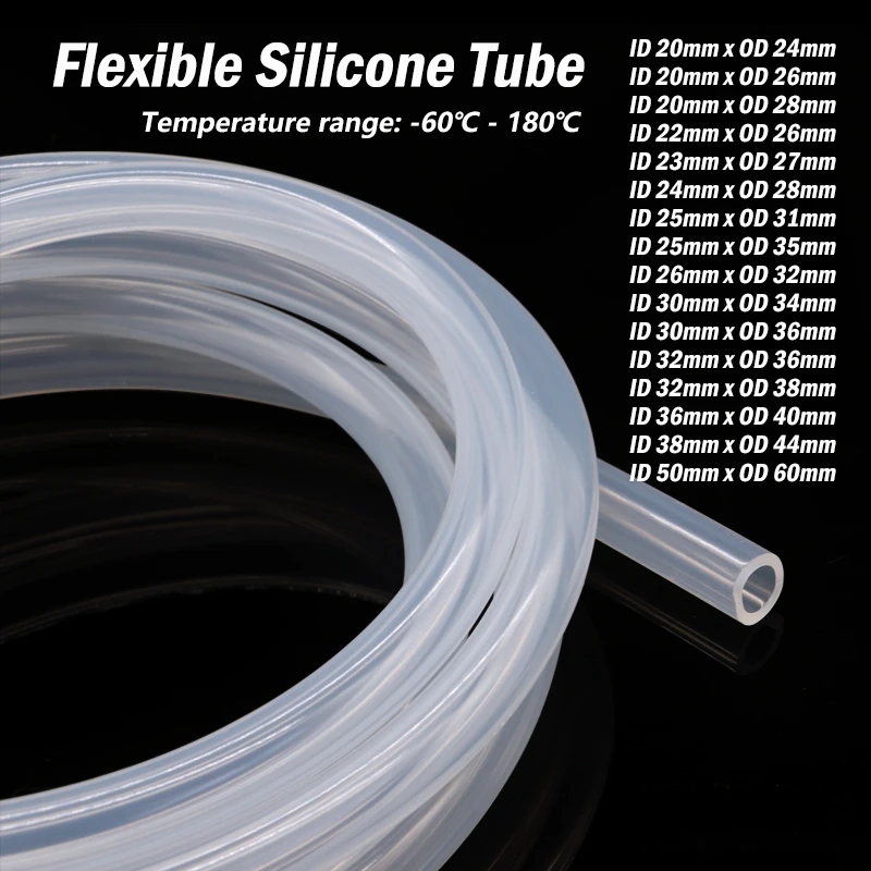 

1 meter Food Grade Clear Transparent Silicone Rubber Hose ID 20 22 23 24 25 26 30 32 36 38 50mm Diameter Flexible Silicone Tube