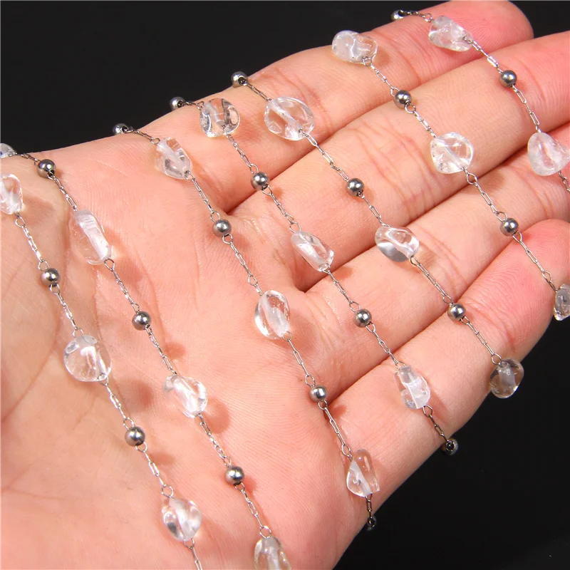 0.5-1Meter Stainless Steel Clear Quartzs Beads Chains DIY Jewelry Making Necklace Findings Bracelets Accessories Anklet Supplies