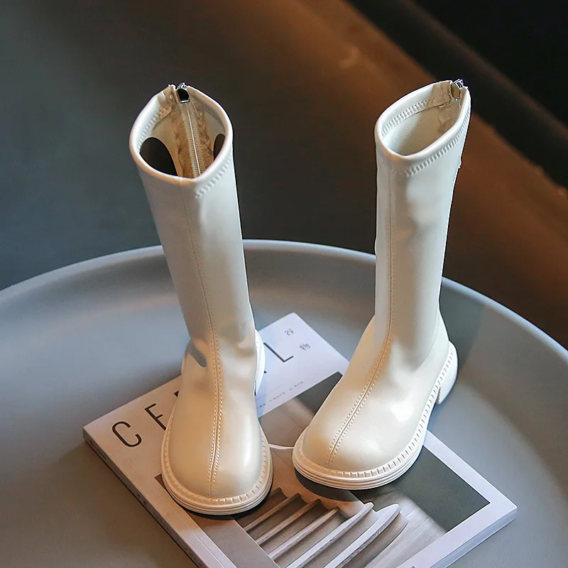 Girls High Boots 2025 Autumn and Spring New Japanese Style Princess Catwalk Leather Shoes Children's Fashion Simple Non-slip PU