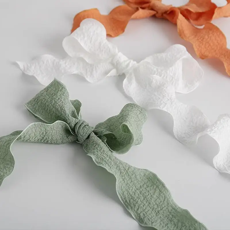 4CM 9 Meters/Roll Wrinkled Lace Edge Ribbons Flower Packing DIY Bow Hair Accessories Handmade Decoration Fabric Silk Ribbon