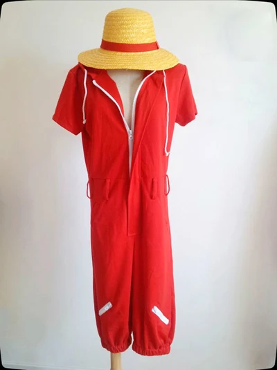 Neue einteilige Affe d Ruffy rote Kapuze Overalls Uniformen Cosplay Kostüme Sommer Stil plus Größe Männer Frauen Kleidung und Hut