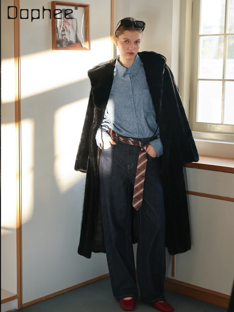 Elegante casaco de pele de vison longo engrossado high end veludo branco fino eco-friendly pele integrada casaco de inverno feminino