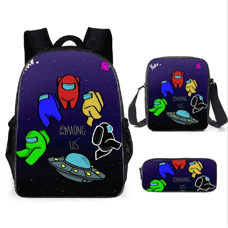 Juego de moda entre nosotros, mochila de Anime para niños, bolsas de lápices para niños, caja de papelería, mochila para ordenador portátil, regalos para niños de tres piezas S01