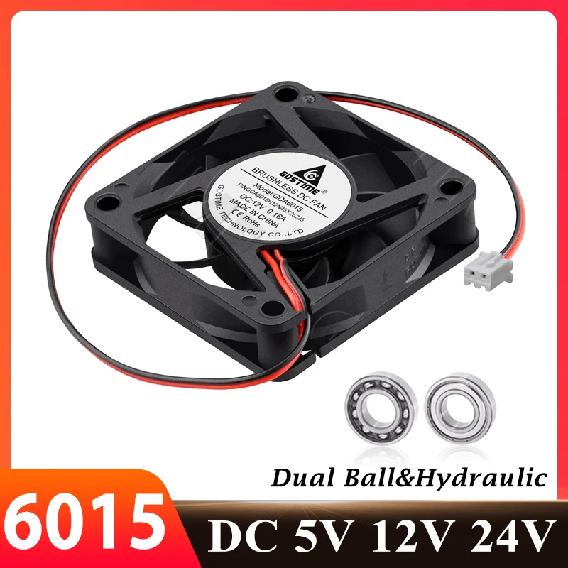 

Вентилятор осевой Gdstime 60MM 6015 12V 24V, USB 5V, для ПК, бесщеточный, 2PIN, 60x60x15MM, для 3D-принтеров, охлаждения ЦП