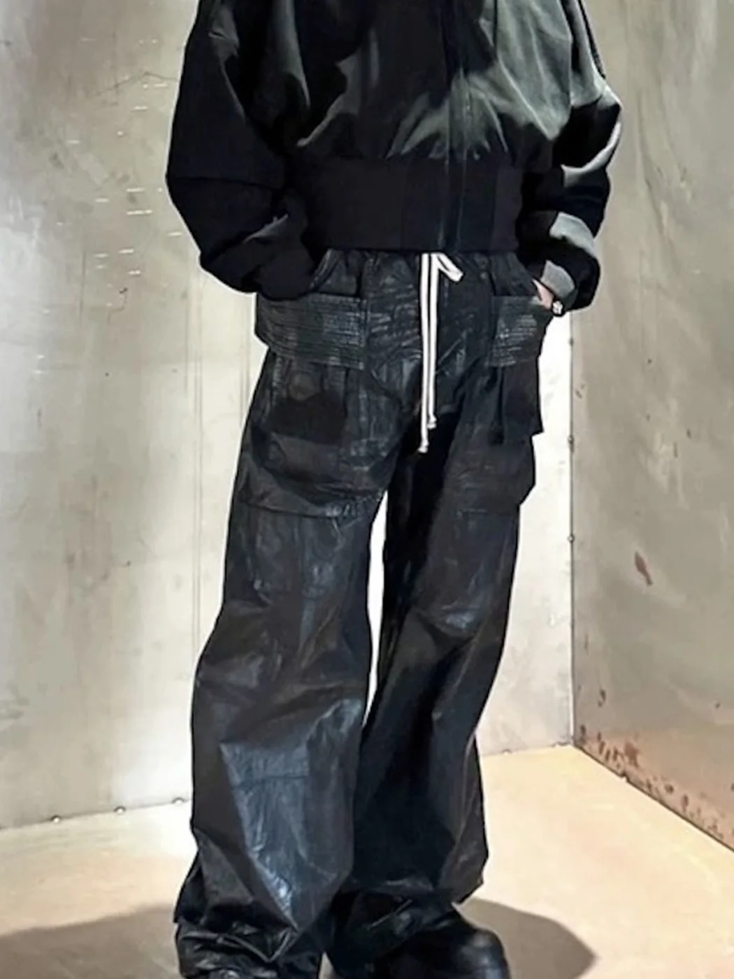 

Брюки Street Sle Workwear из кожи с двойным кольцевым тиснением, прямого кроя, широкие штанины, в стиле Multi ket, модные, свободные, длинные...